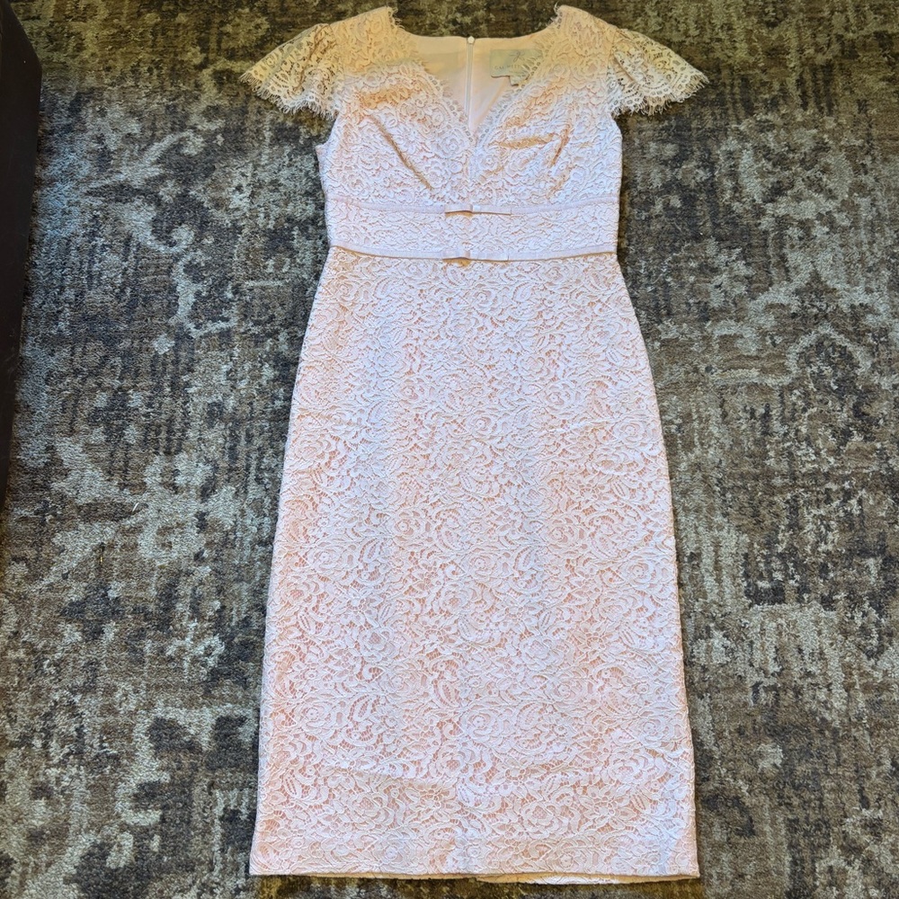 Gal Meets Glam Women’s 6 Baby Pink Lace Sheath Dress Short Sleeve Formal Event